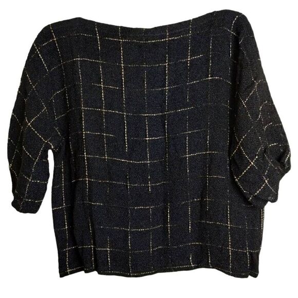 Panache Womens Sweater Sz Medium Wool Crepe Knit Black Gold 1/2 Sleeve Handwoven - Picture 1 of 5